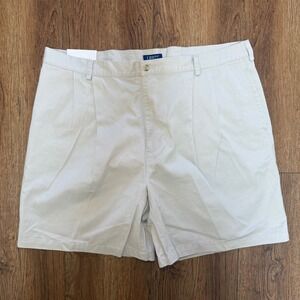 IZOD Mens 42 Pleated Chino Shorts Stone Beige 100% Cotton New w/ FLAW READ